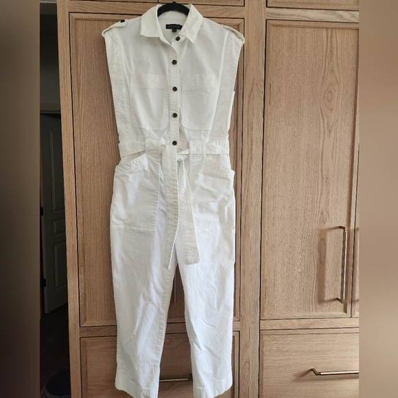 Banana Republic Petite Utility Jumpsuit Romper White‎ Sleeveless Crop Onesie - Picture 5 of 12